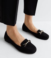 New Look Wide Fit Black Suedette Bar Loafers